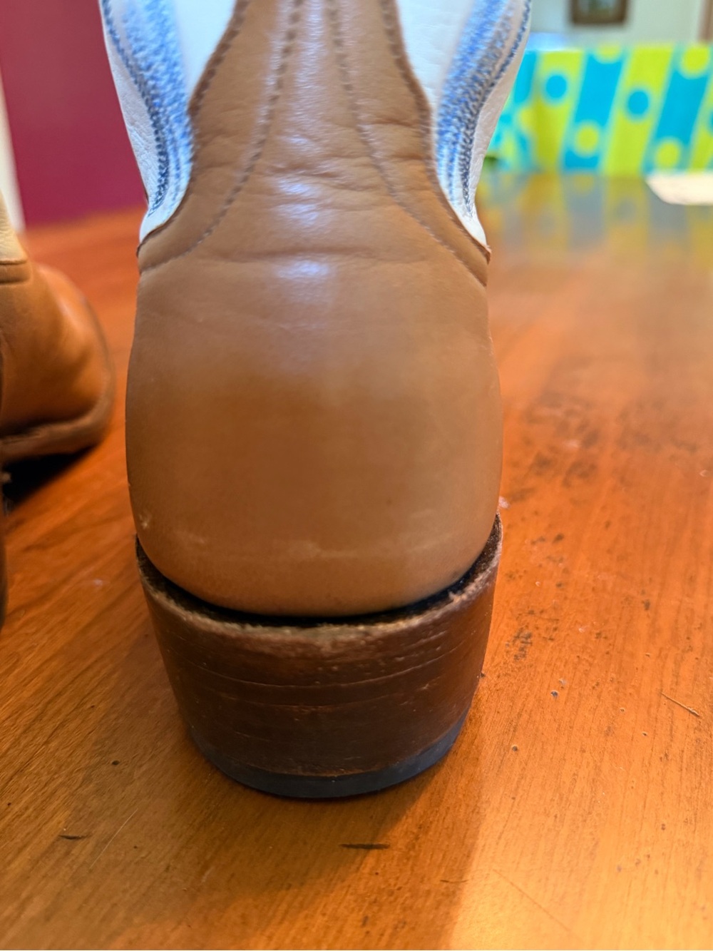 Miron Crosby Samantha Leather Cowboy Boots in Light Blue, cream, and Tan - Picture 6 of 15